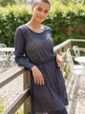 NWT Women's Size Large Open Weave Plaid Lining Layer Career Dress